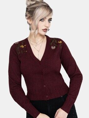 DISTURBIA Elowyn Dandelion Embroidered Pointelle Knit Cardigan Top